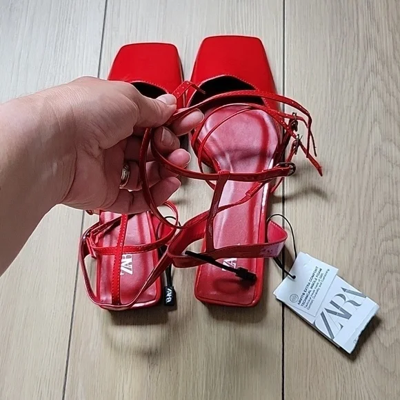 NWT ZARA Strappy Faux Patent leather Slingback Flats size 7.5 - Picture 6 of 8